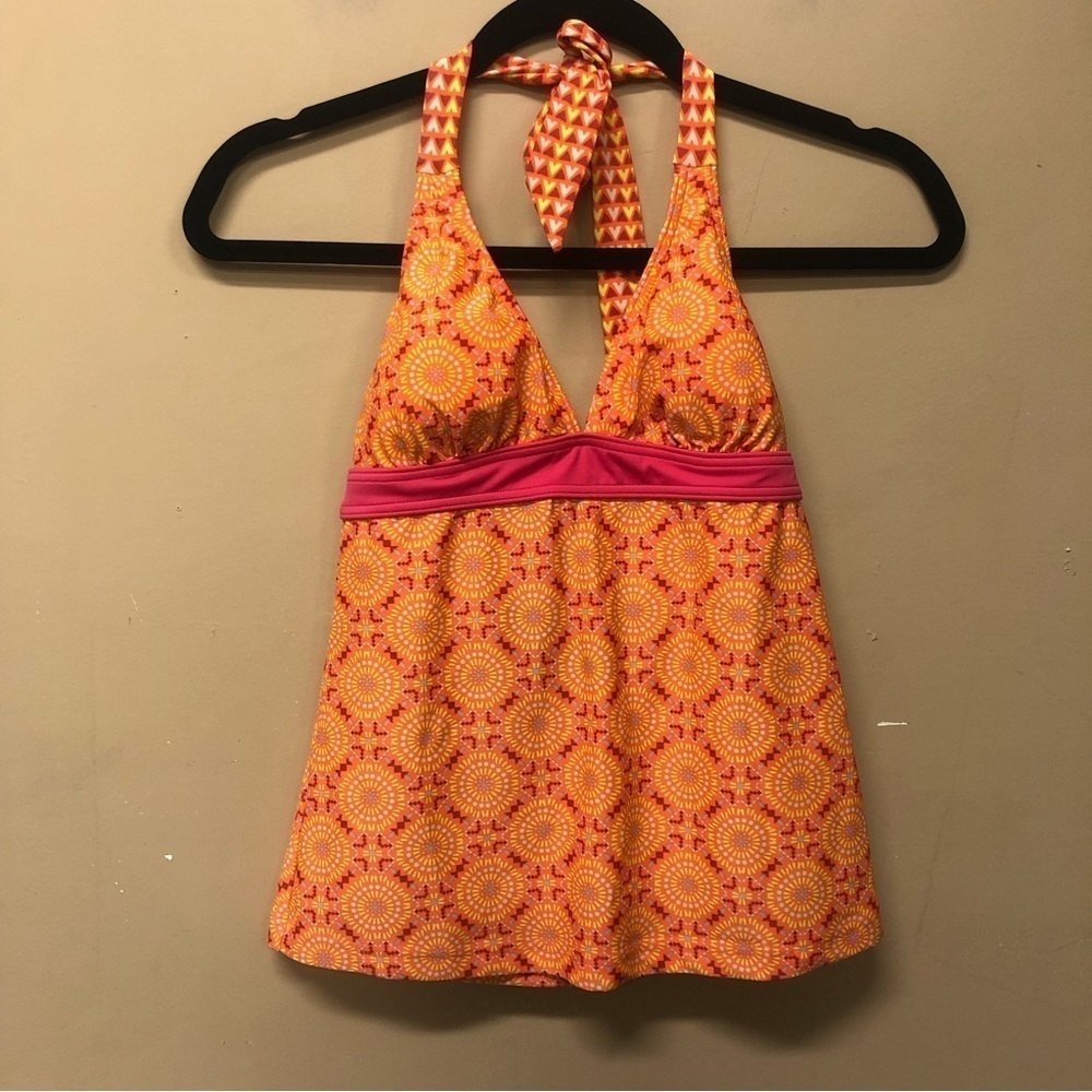 Prana Neon Orange Sundial  Lahari Swim Tankini Top Size XS NWT